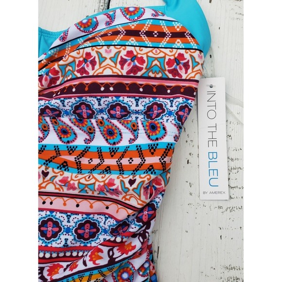 Into The Bleu by Amerex Multicolor One-Piece Halter Swimsuit Women's Size 8 NEW - Picture 2 of 5